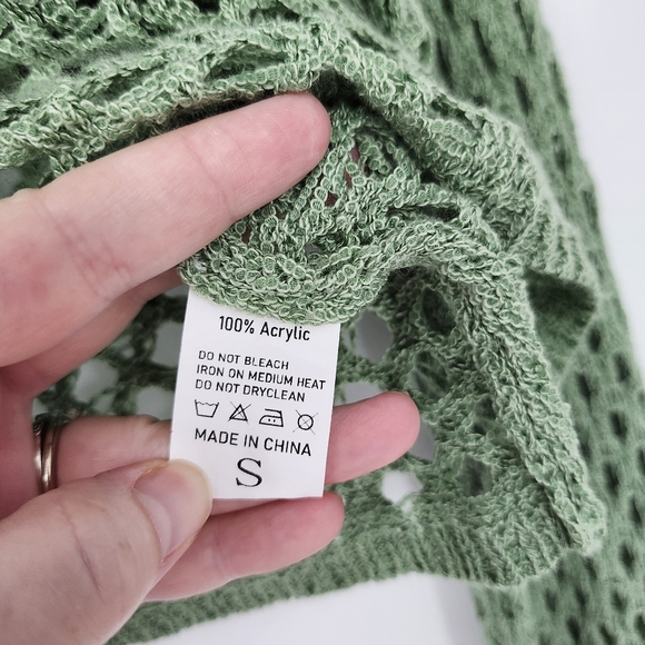 Sage‎ Green Open Knit Top Size S Cropped Long Sleeve Concert Rave Festival Disco - Picture 5 of 7